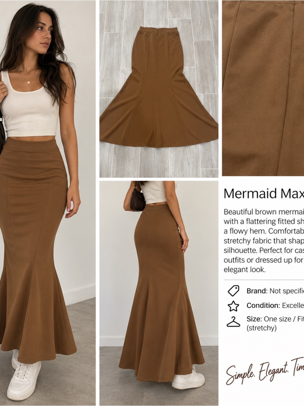 Brown Mermaid Maxi Skirt — Sleek Flared Silhouette